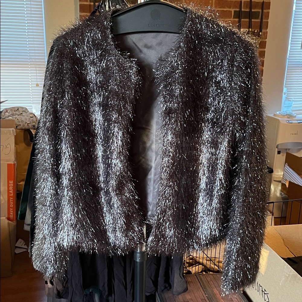 EXPRESS Shimmering silver tinsel crop Jacket